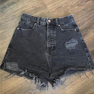 Zara High-Waist Black Distressed Denim Shorts
